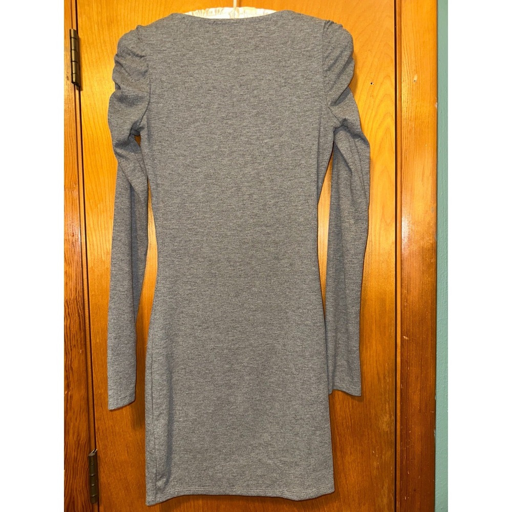 Revamped Long Sleeve Square Neck Bodycon Dress Gray - Picture 2 of 4